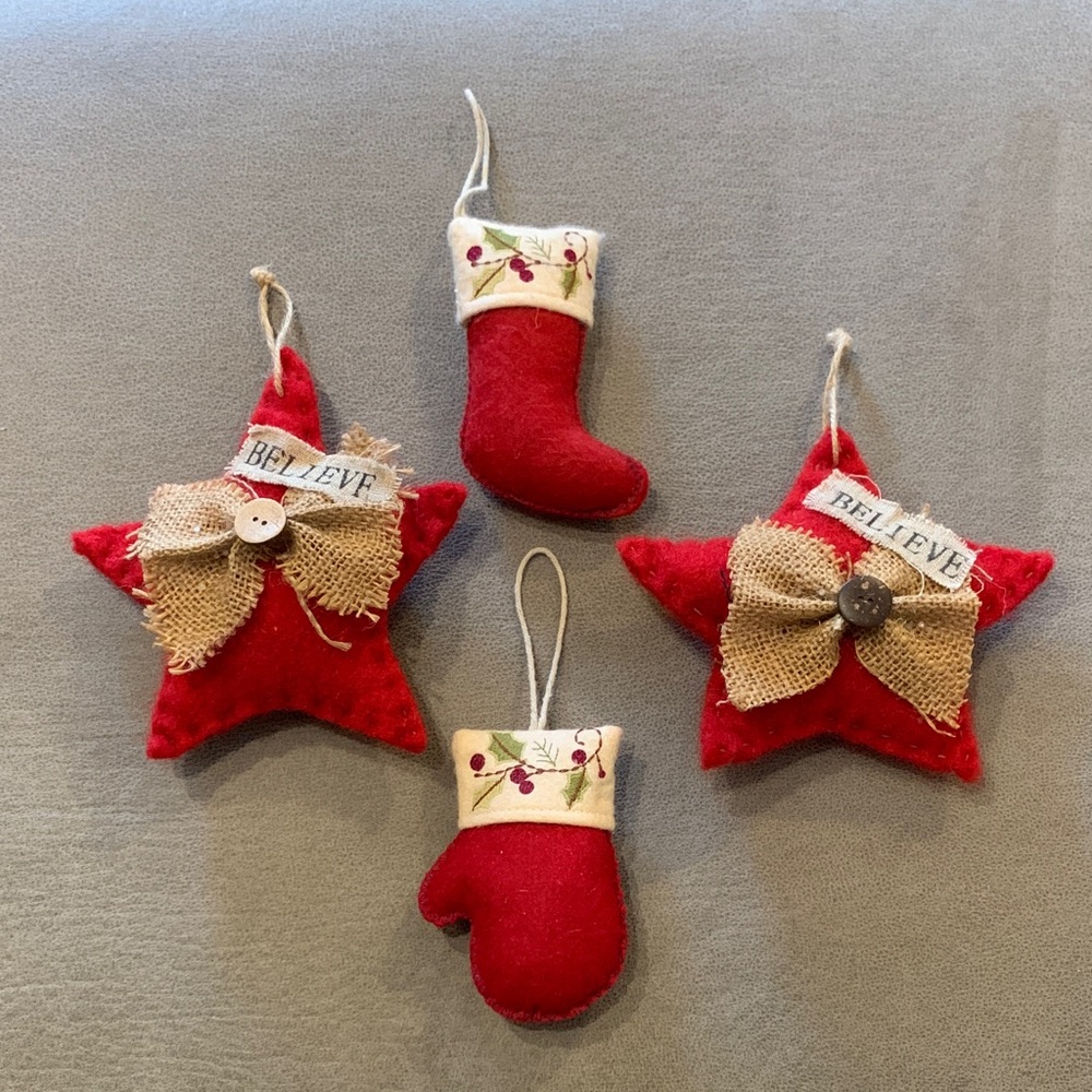 Felt Red Holiday Ornament Set (4)